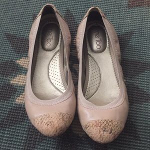 Me Too khaki and cork flats